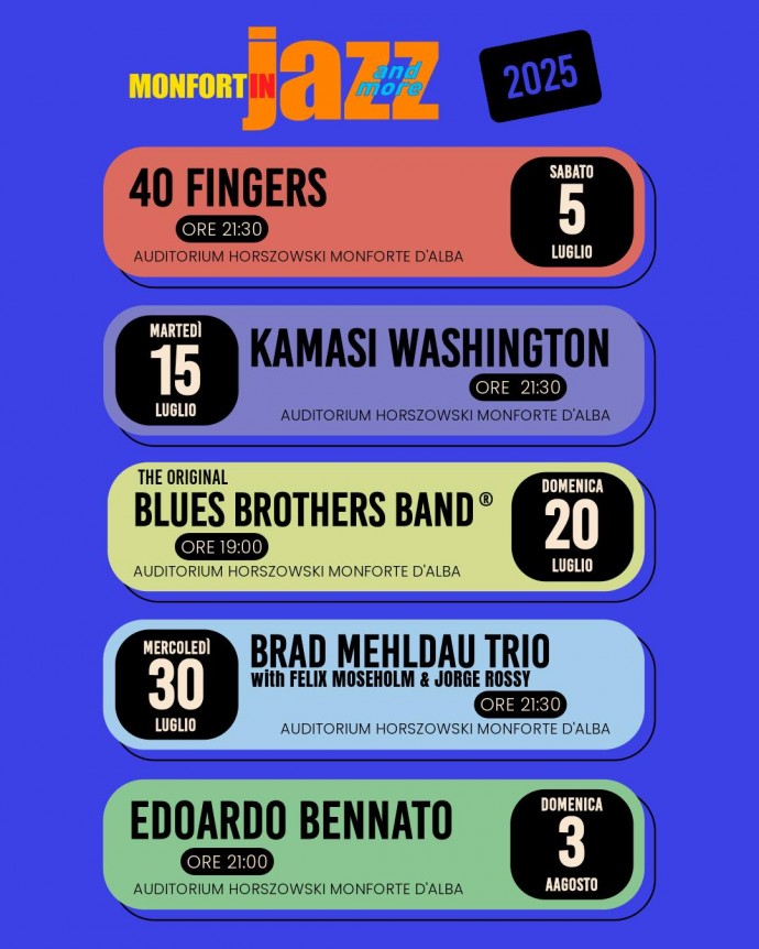 Monfortinjazz 2025 - dal 5 luglio al 3 agosto 2025 cinque grandi live per la quarantanovesima edizione della rassegna.